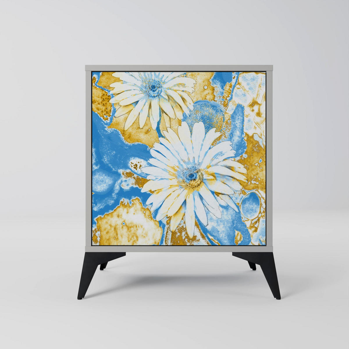SIDEBOARD DAISY LUXE, Grau, 57,5x42x77,5 cm, Schräge Buchenholzfüße - Buchefarben/Multicolor, Holzwerkstoff/Buchenholz (57.5/77.5/42cm) - SpaceRebels