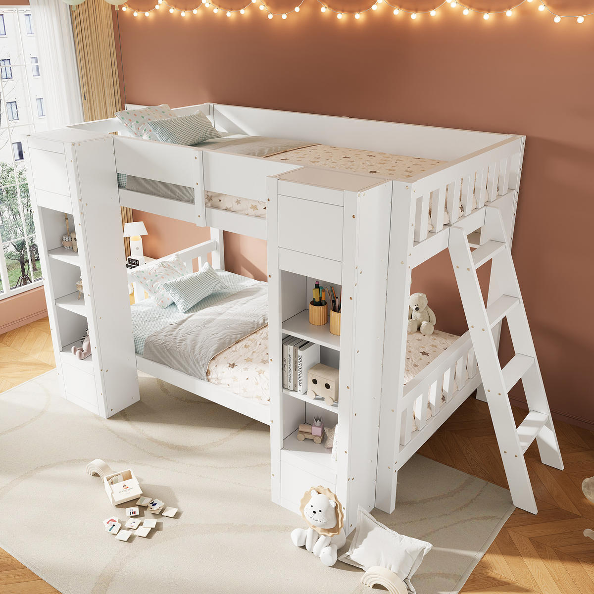 ETAGENBETT 90/200 cm DE-32723 mit Stauraum und Leiter Weiß - Weiß, Holzwerkstoff (90/200cm) - ComfortXL