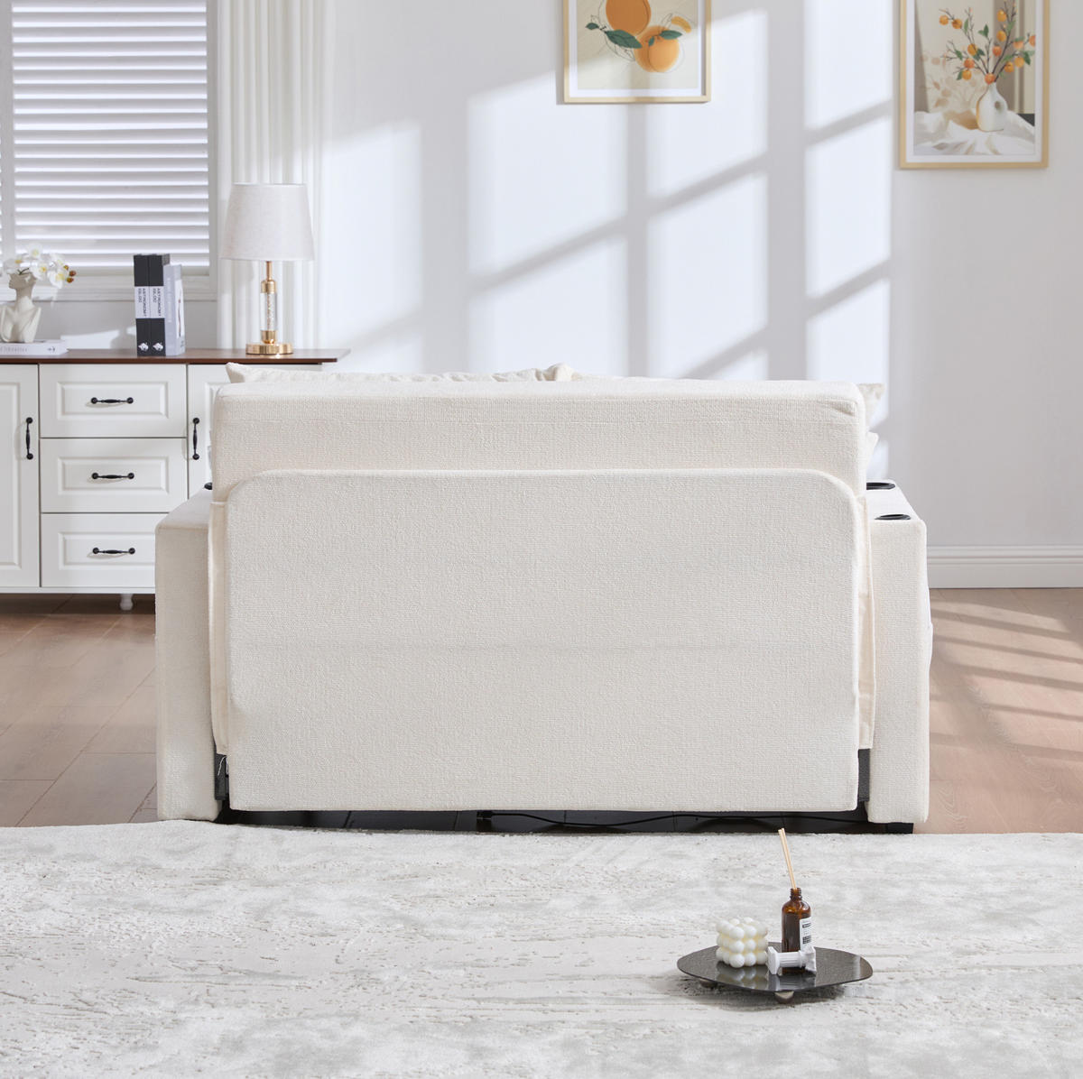 SCHLAFSOFA ausziehbar 139 x 83 cm Chenille Beige - Beige, Holzwerkstoff (139/83/73cm) - Meubliv