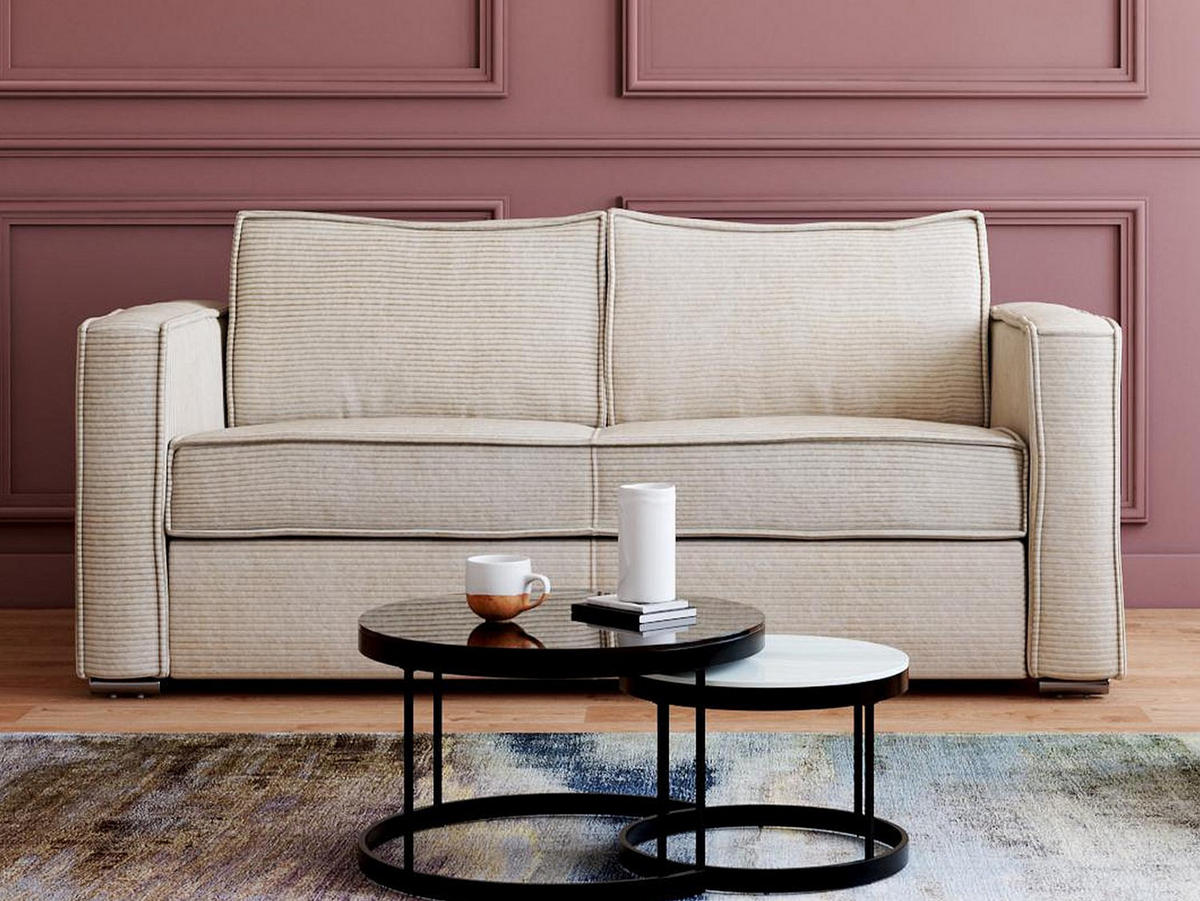 SCHLAFSOFA - 3 Personen - Samt, Stoff - Beige - - Beige, Textil (195/90/223cm) - Vente-Unique