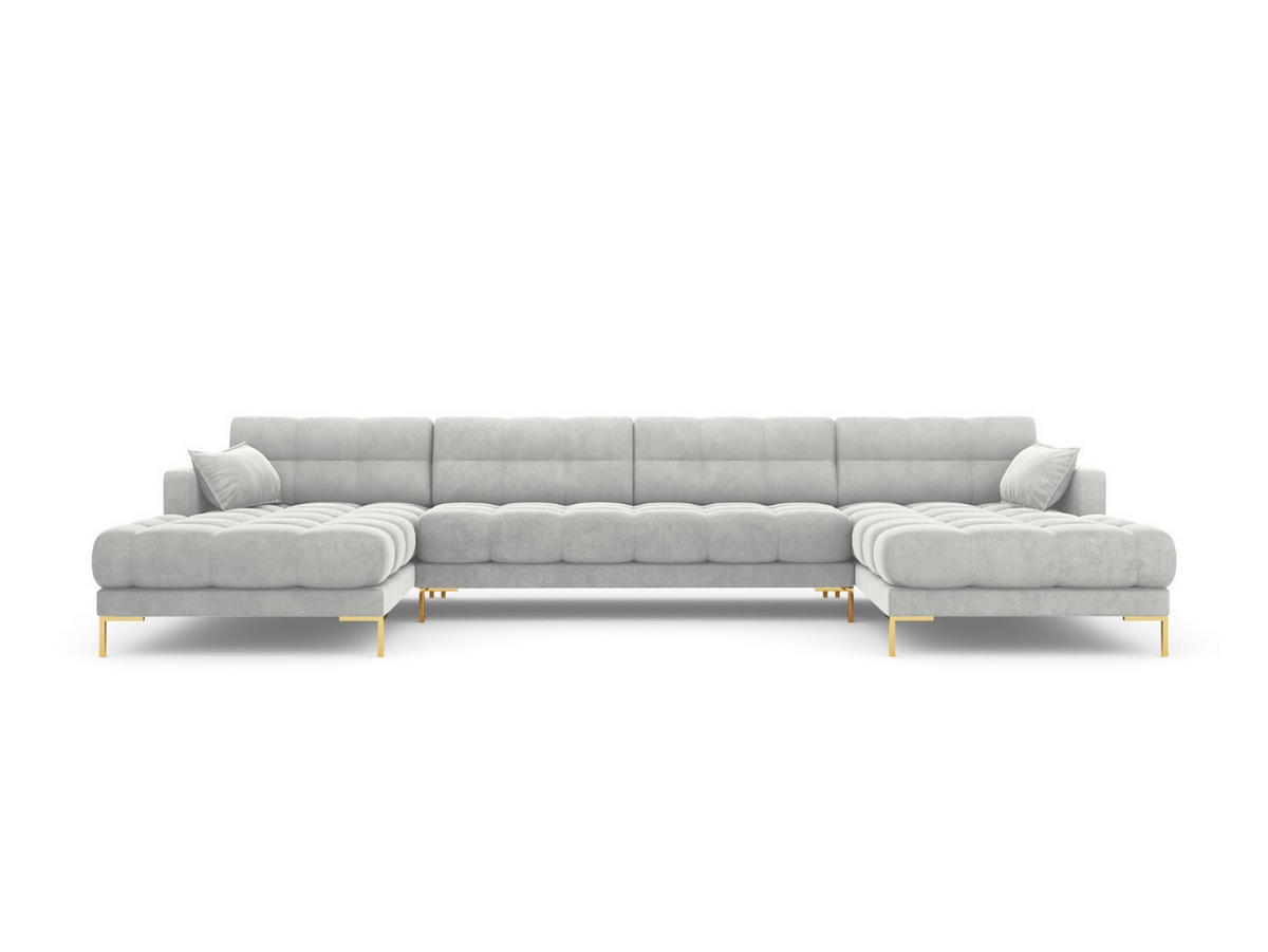 PANORAMASOFA Mamaia aus Samt silber 6 Sitzplätze - Silberfarben, Textil (185/75/383cm) - Micadoni