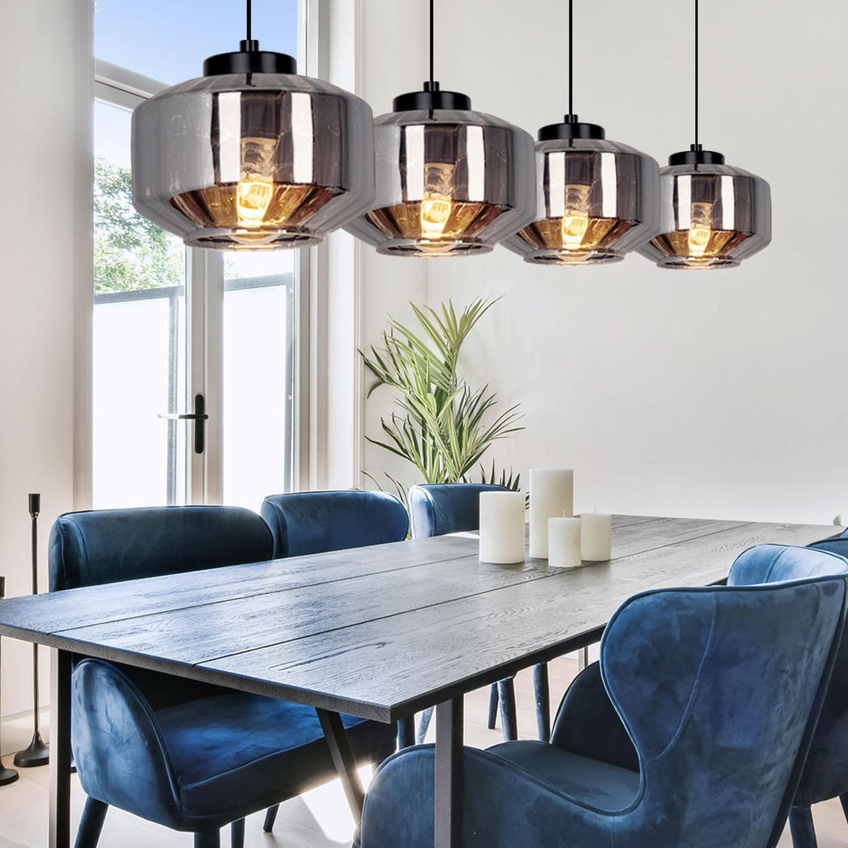 HÄNGELEUCHTE Metall Glas Schwarz - Schwarz, Glas (96/18/120cm) - Globo Lighting