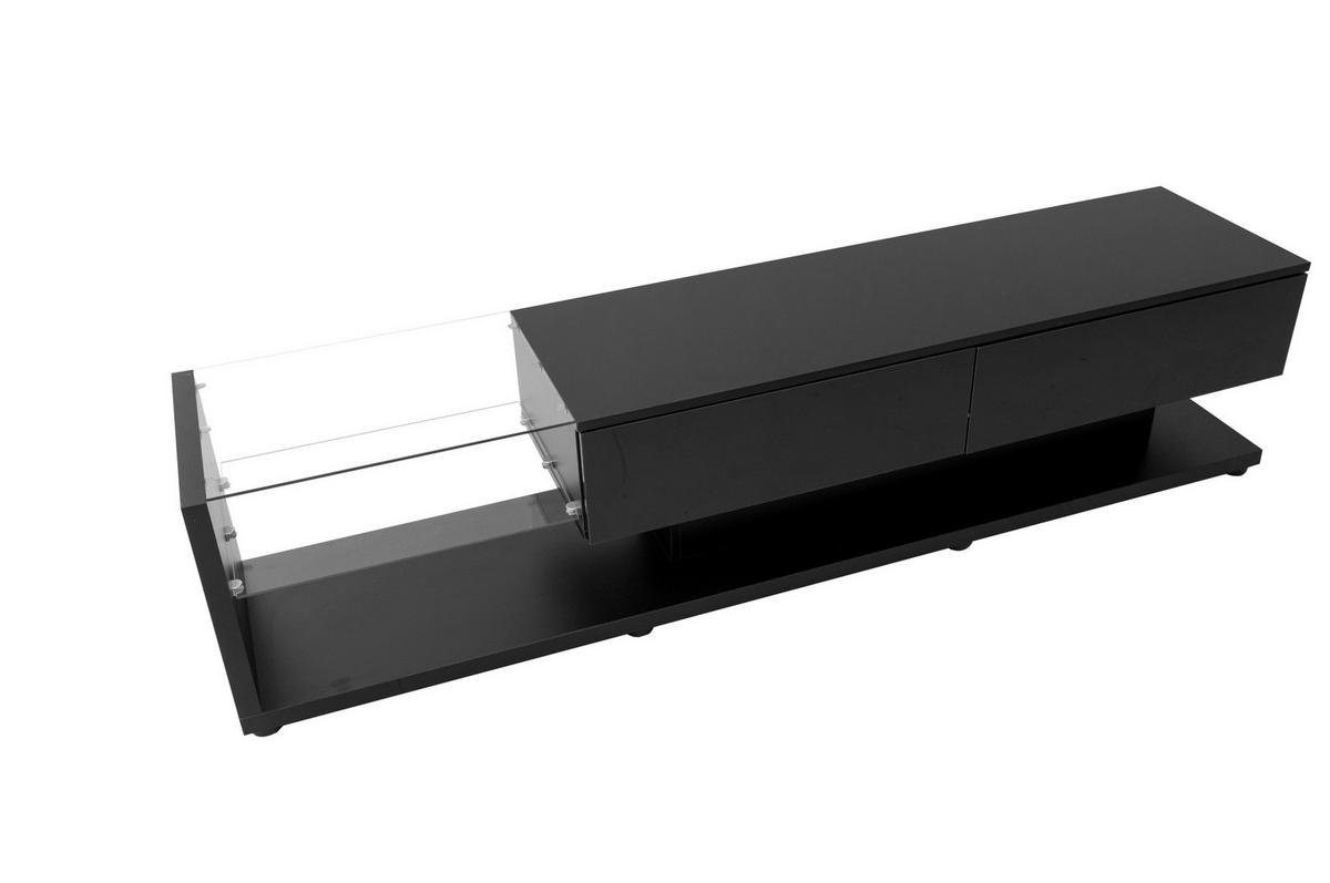 TV-LOWBOARD aus Spanplatte 170x36x38 cm Schwarz Hochglanz mit LED-Beleuchtung, App-Steuerung und Glasböden - Schwarz, Holzwerkstoff (170/38/36cm) - Modfu
