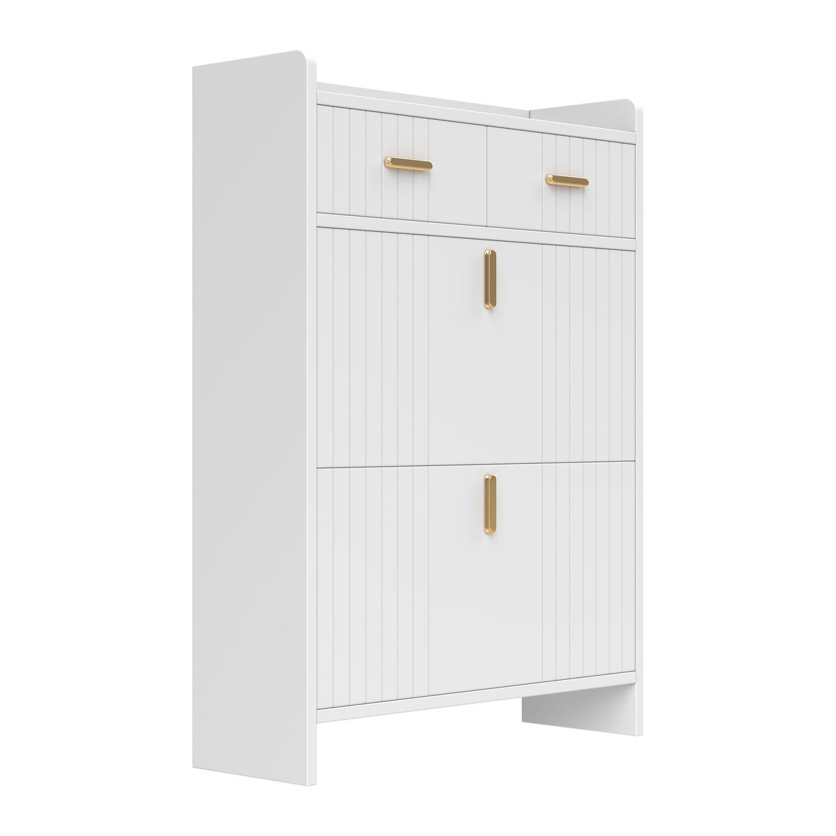 BOTNÍK úzký se 2 výklopnými přihrádkami a zásuvkami, moderní - bílá, kompozitní dřevo (75/108.5/24cm) - Urban Meuble