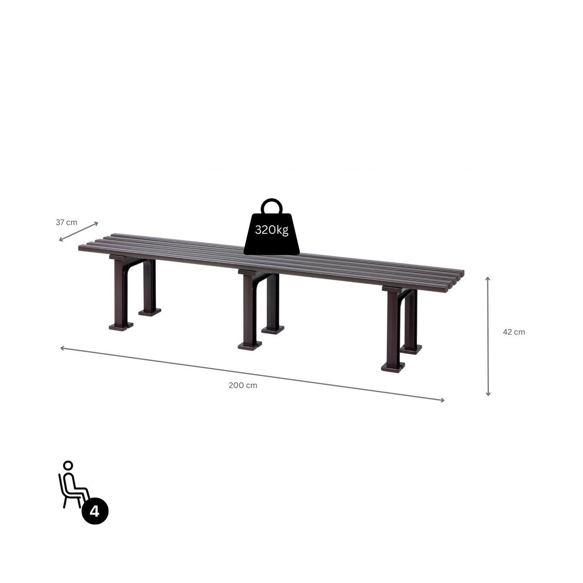 GARTENBANK Kuba 4 Sitzer Braun 42 x 200 x 37 cm Witterungskunststoff & UV Beständiger Kunststoff - Braun, Kunststoff (200/42/37cm) - PROREGAL