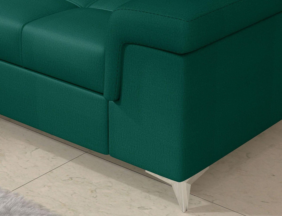 ECKSOFA mit Schlaffunktion und Bettkasten, pflegeleichter Monolith-Stoff - Chromfarben/Dunkelgrün, Textil/Metall (202/275cm) - Eltap