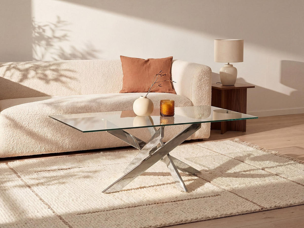 COUCHTISCH - 120 cm x 60 cm - Glas - Transparent, Silberfarben - COSIMA - Chromfarben, Glas (60/120/45cm) - Vente-Unique