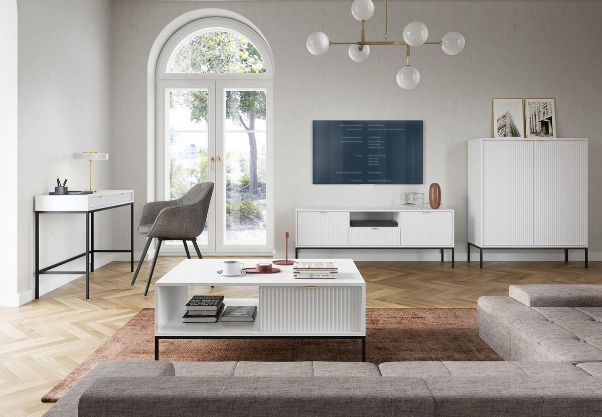 TV-SCHRANK Vellore Weiß 154 cm - Goldfarben/Schwarz, Holzwerkstoff/Metall (154/56/39cm) - Selsey