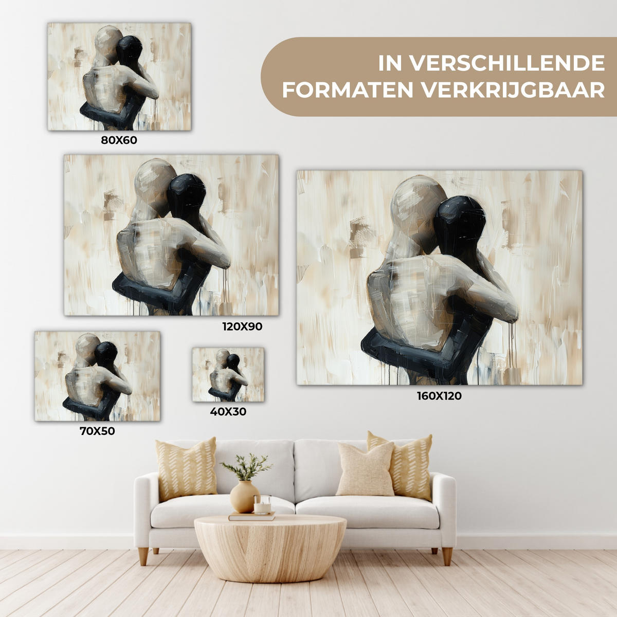 LEINWANDBILD Abstrakt - Liebe - Schwarz und weiß - Modern Wandbild 40x30 cm - Schwarz, Textil (40/30cm) - MuchoWow