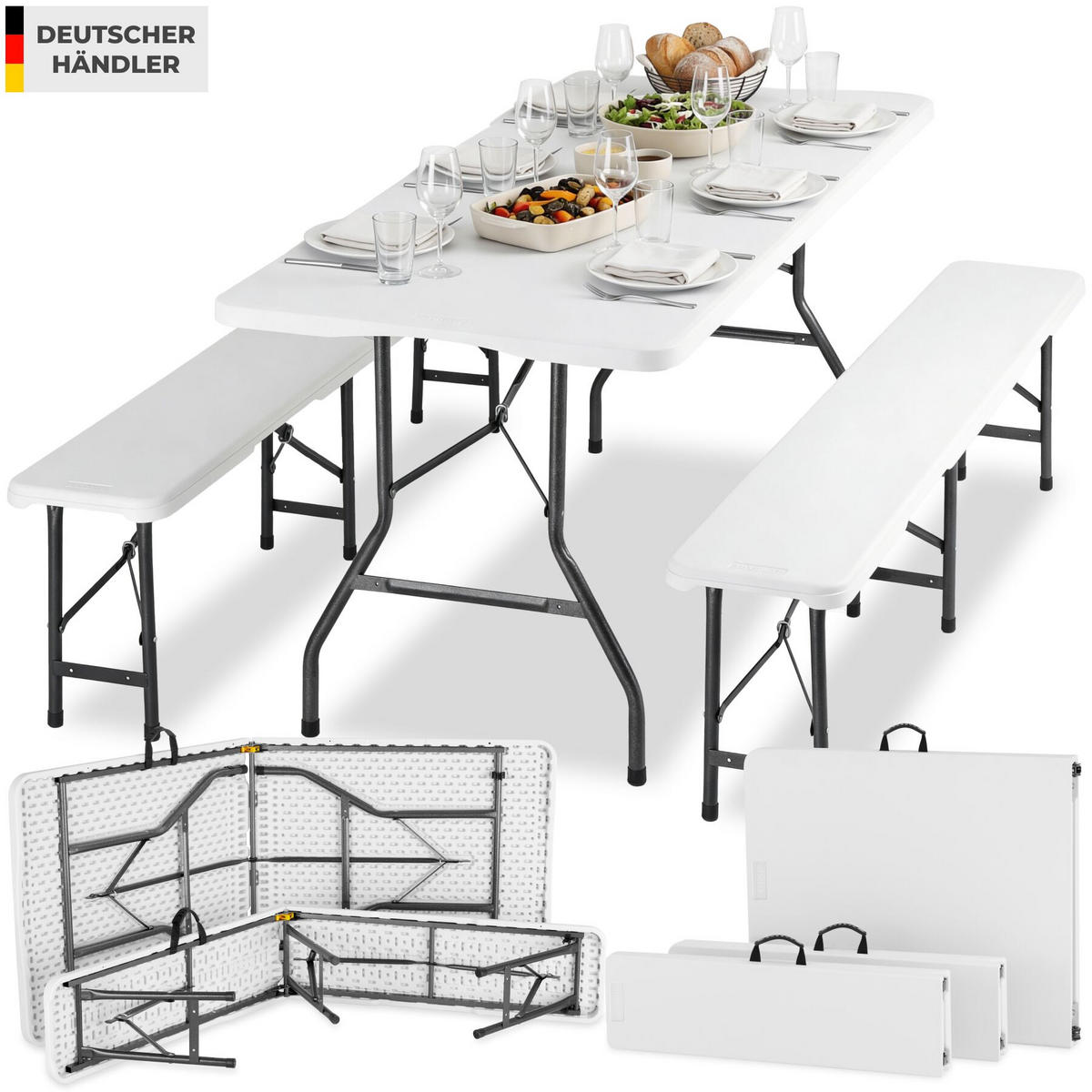 BIERZELTGARNITUR Panja, gummierte Tragegriffe, weiß - Weiß, Naturmaterialien/Kunststoff (70/180/74cm) - tectake