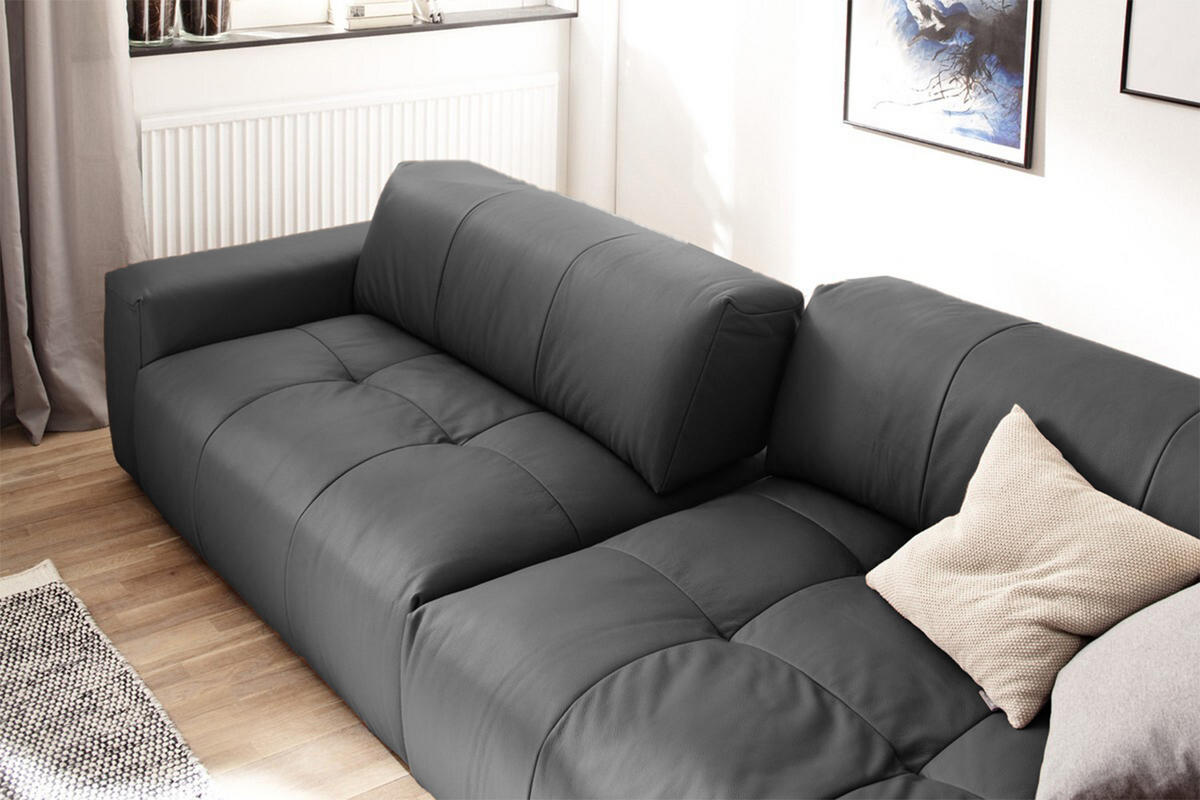 LEDERSOFA MIT SITZTIEFENVERSTELLUNG PALACE Schwarz Leder - Schwarz, Leder (298/74/120cm) - KAWOLA
