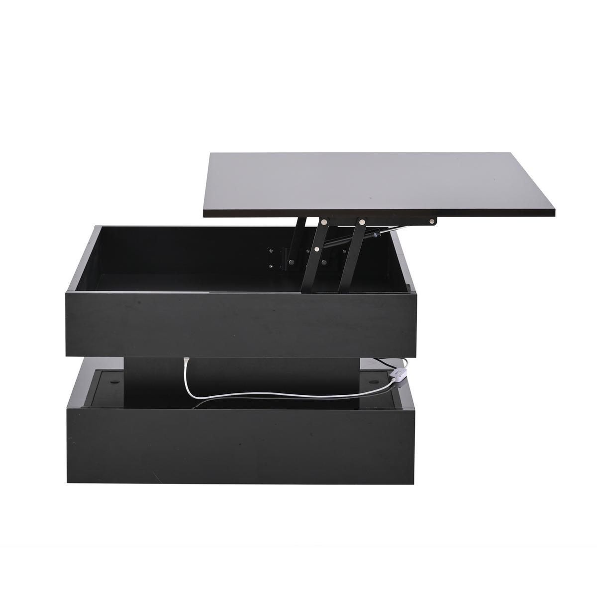 COUCHTISCH 65/65/38,5 cm in Schwarz aus Spanplatte mit LED-Licht und Stauraum - Schwarz, Holzwerkstoff (65/65/38.5cm) - OKMYHOME