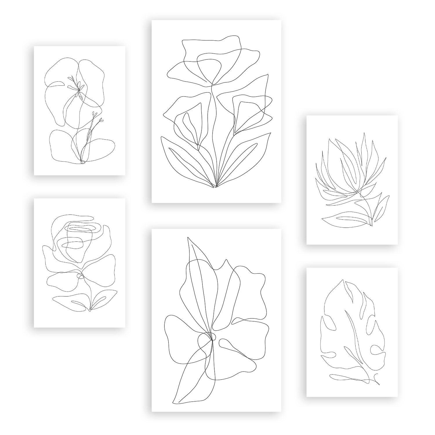 POSTER Set Mit 6 Blütenrahmen 2 In Blume Zusammenfassung Ästhetische Dekorative Gemälde Für Ihr Wohnzimmer, Schlafzimmer, Zuhause A3 & A4 Rahmenlos - Klar, Papier (29/3cm) - Nacnic