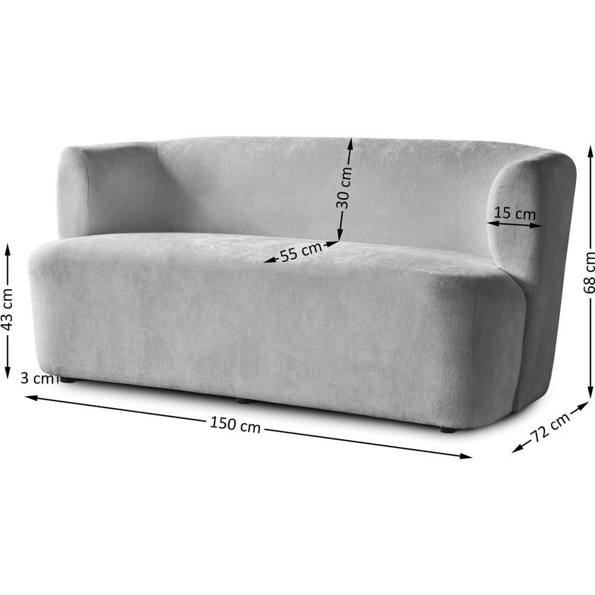 2-SITZER SOFA Nori hellgrau velour - Hellgrau/Schwarz, Kunststoff/Textil (150/68/72cm) - Beautysofa
