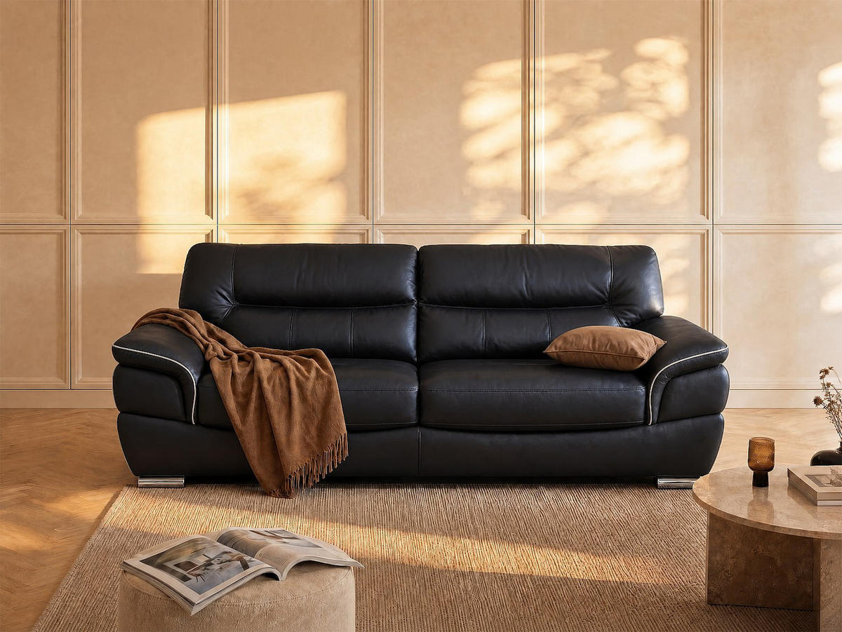 SOFA - 3 Personen - leder - schwarz Thibault - Schwarz, Leder (210/87/93cm) - Vente-Unique