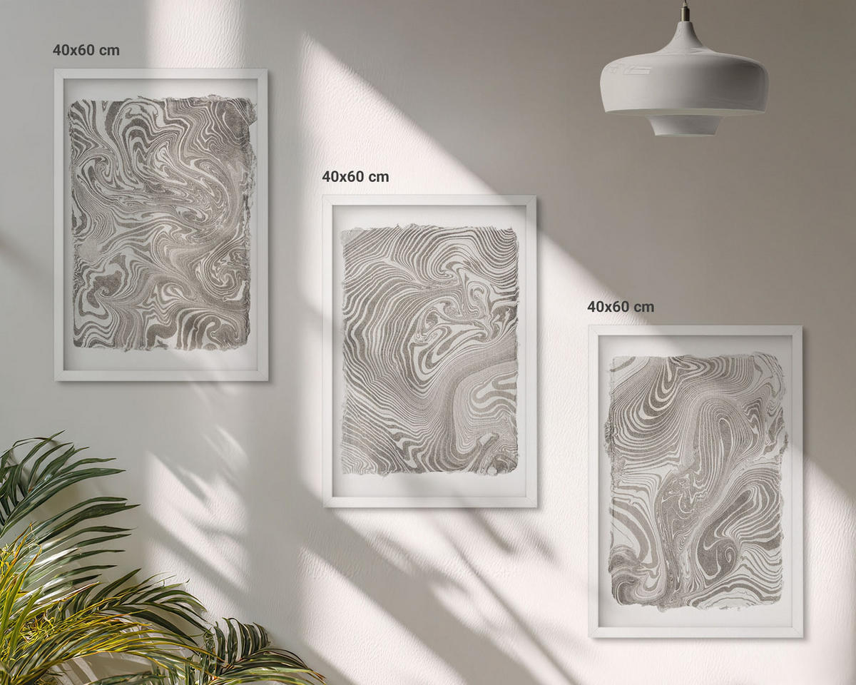 BILDER SET 3er Set - 40x60 cm Weißer Rahmen - Moderne Formen Malerei - Weiß, Kunststoff (40/60cm) - TULUP