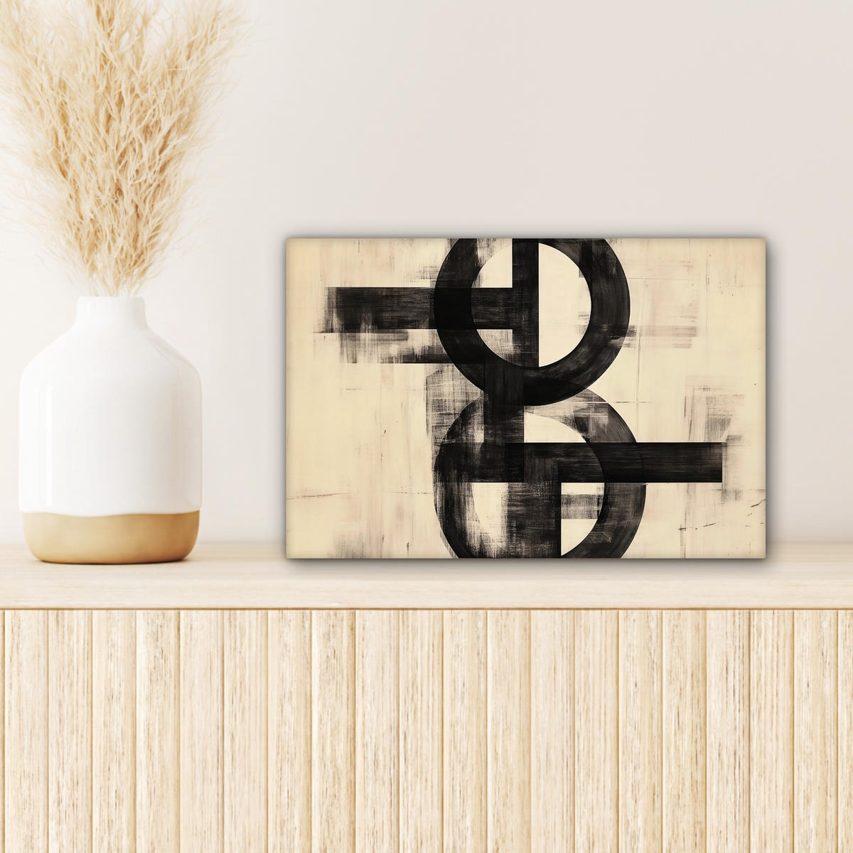 LEINWANDBILD Kreise - Balken - Schwarz - Abstrakt Deko Schlafzimmer 30x20 cm - Schwarz, Textil (30/20cm) - MuchoWow