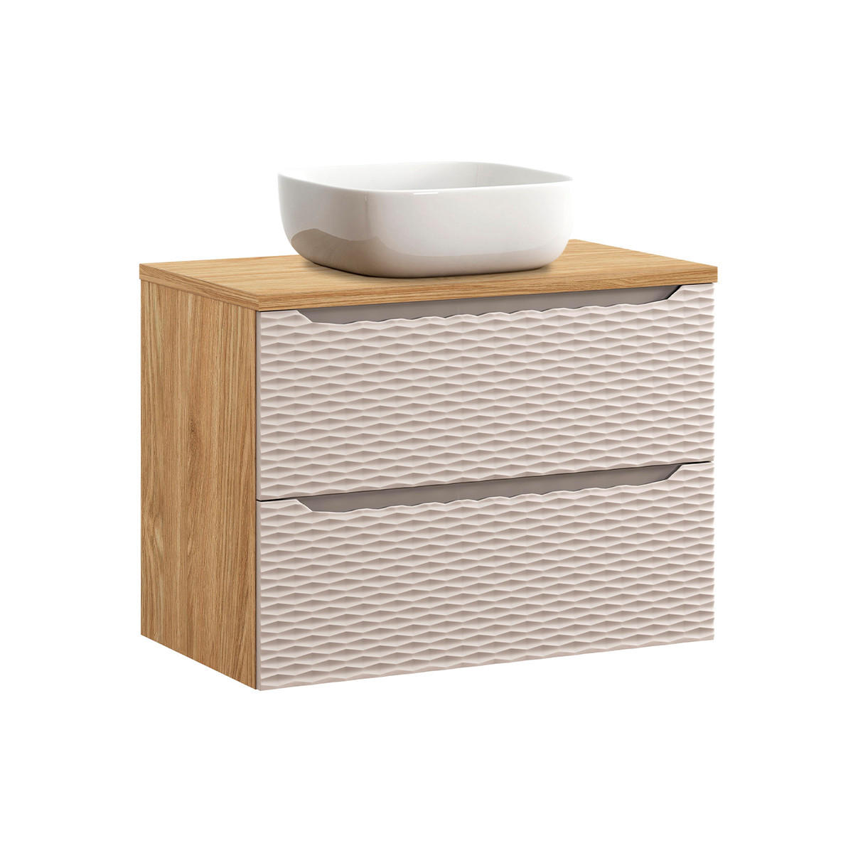 BADMÖBEL 80cm Elora 2er-Set Beige und Holz - Braun, Holzwerkstoff (80/59/46cm) - Petits-meubles