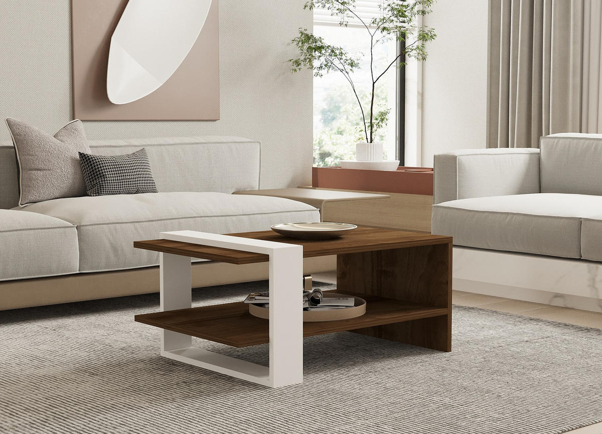 COUCHTISCH Gaye Nussbaum/Weiß - Nussbaumfarben/Weiß, Holz (50/80/35cm) - Habitat Garten