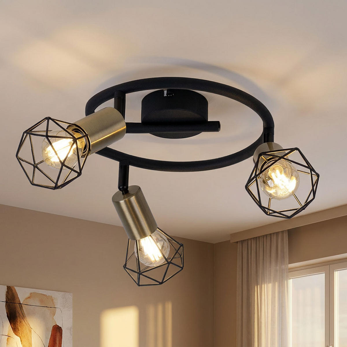 LED DECKENLEUCHTE Metall schwarz messing - Schwarz, Metall (23/23/18cm) - Globo Lighting