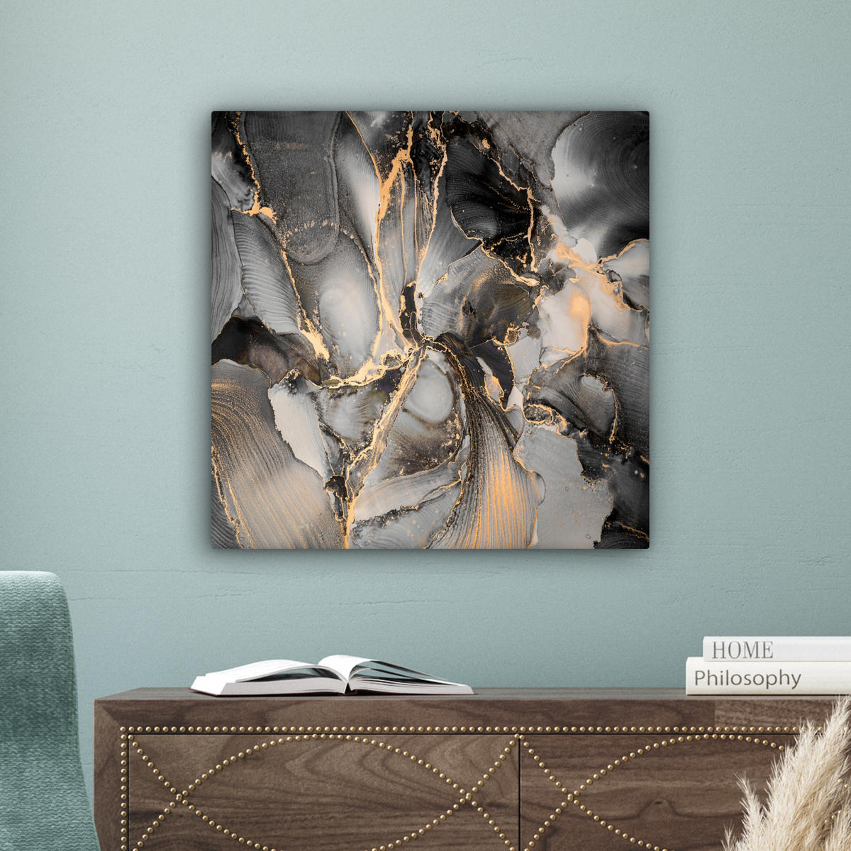 LEINWANDBILD Grau - Luxus - Gold - Marmor 50x50 cm - Dunkelgrau, Textil (50/50cm) - MuchoWow