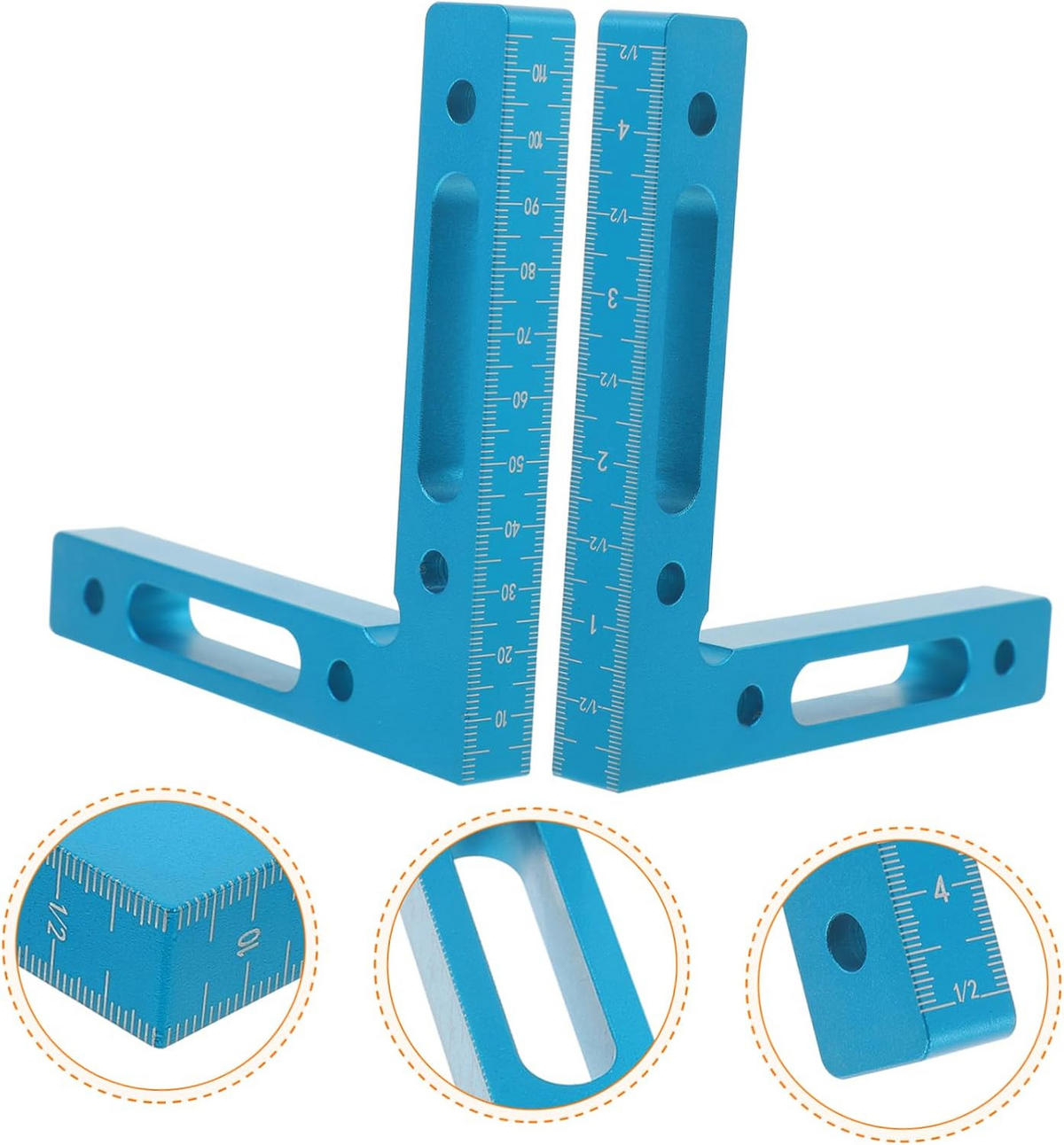 MESSLINEAL – 12 x 12 cm – für Holzbearbeitungsboxen, Rahmen, Regale und Schränke – blau, 2er-Pack - Blau, Metall (12/12/1.5cm) - DCA