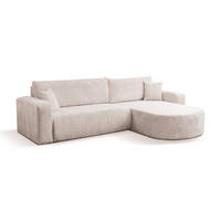 ECKSOFA TOKIO mit Schlaffunktion und Bettkasten, Farbe: Beige, Cordstoff, Ottomane Universal - Beige, Textil (275/170cm)