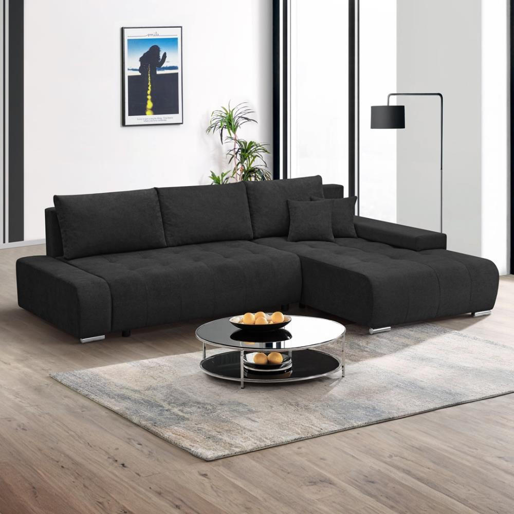 ECKSOFA Draco L schwarz rechts - Chromfarben/Schwarz, Textil/Metall (267/186cm) - Beautysofa