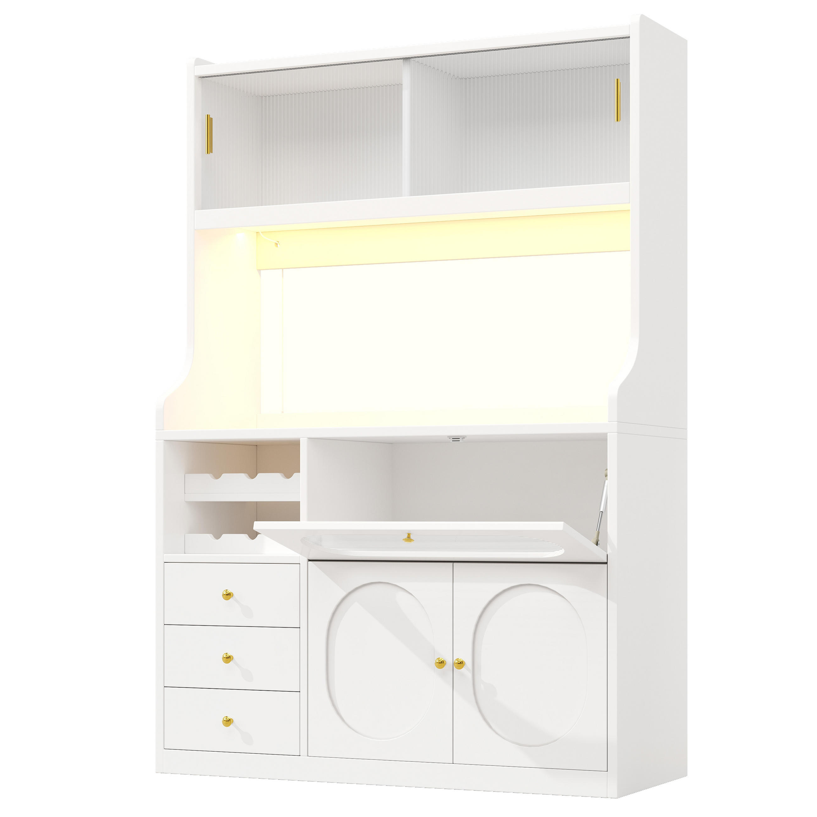 BUFFET DE-38487 120/40/180 cm mit LED-Beleuchtung und Weinregal Weiß - Weiß, Holzwerkstoff (120/180/40cm) - ComfortXL