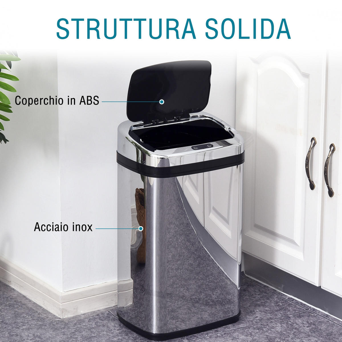 MÜLLEIMER MIT SENSOR 30L 33/25/58 cm Edelstahl Silber Automatischer Abfalleimer Küche - Silberfarben, Metall (25/58/33cm) - Rolipo