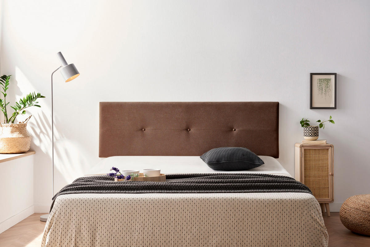 KOPFTEIL gepolstert NAPOLI Aqualine 90x50x5 cm - Schokolade - Moonia - Dunkelbraun, Holz (90/5/50cm)