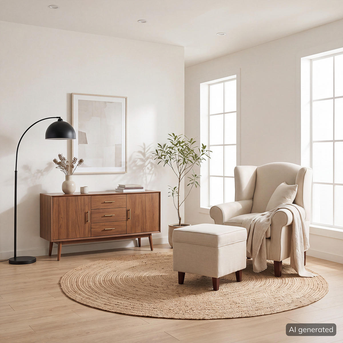 OHRENSESSEL - Dunkelbraun/Beige, Holz/Birkenholz (78/95/78cm) - home24