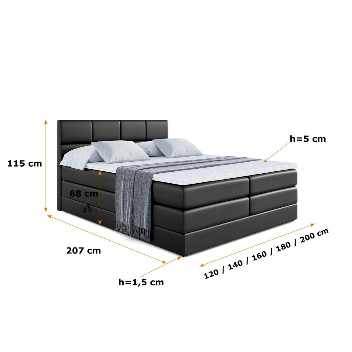 BOXSPRINGBETT ARDENI KING - 200x200 - H3/H4 - Schwarz Hochglanz - Schwarz Hochglanz, Holzwerkstoff (200/200cm)