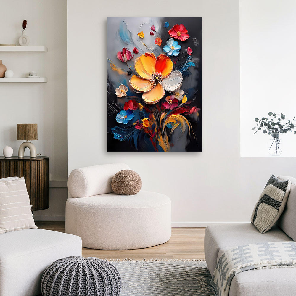 WANDBILD bunt bemalte blumen - Multicolor, Textil (40/60cm) - Feeby