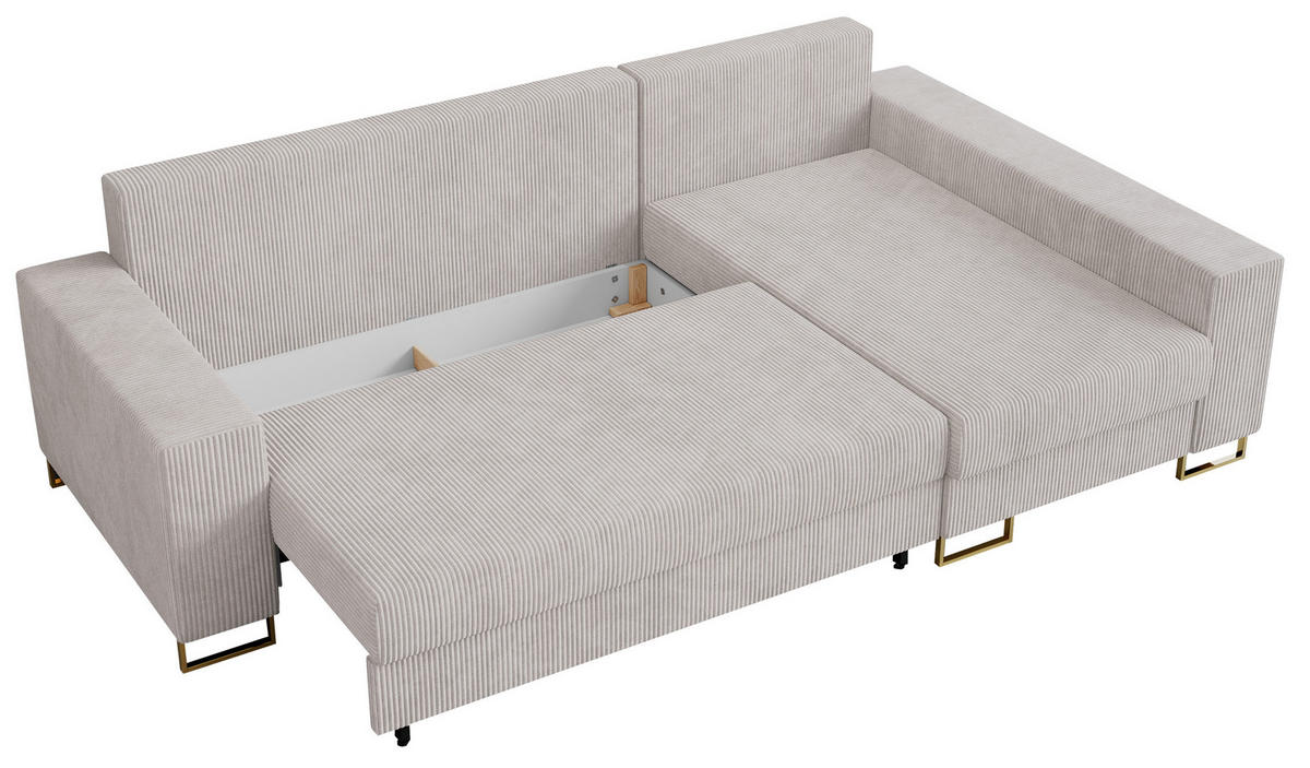 ECKSOFA Dorian Cord Weiß - Goldfarben/Weiß, Textil/Metall (242/138cm) - MKS
