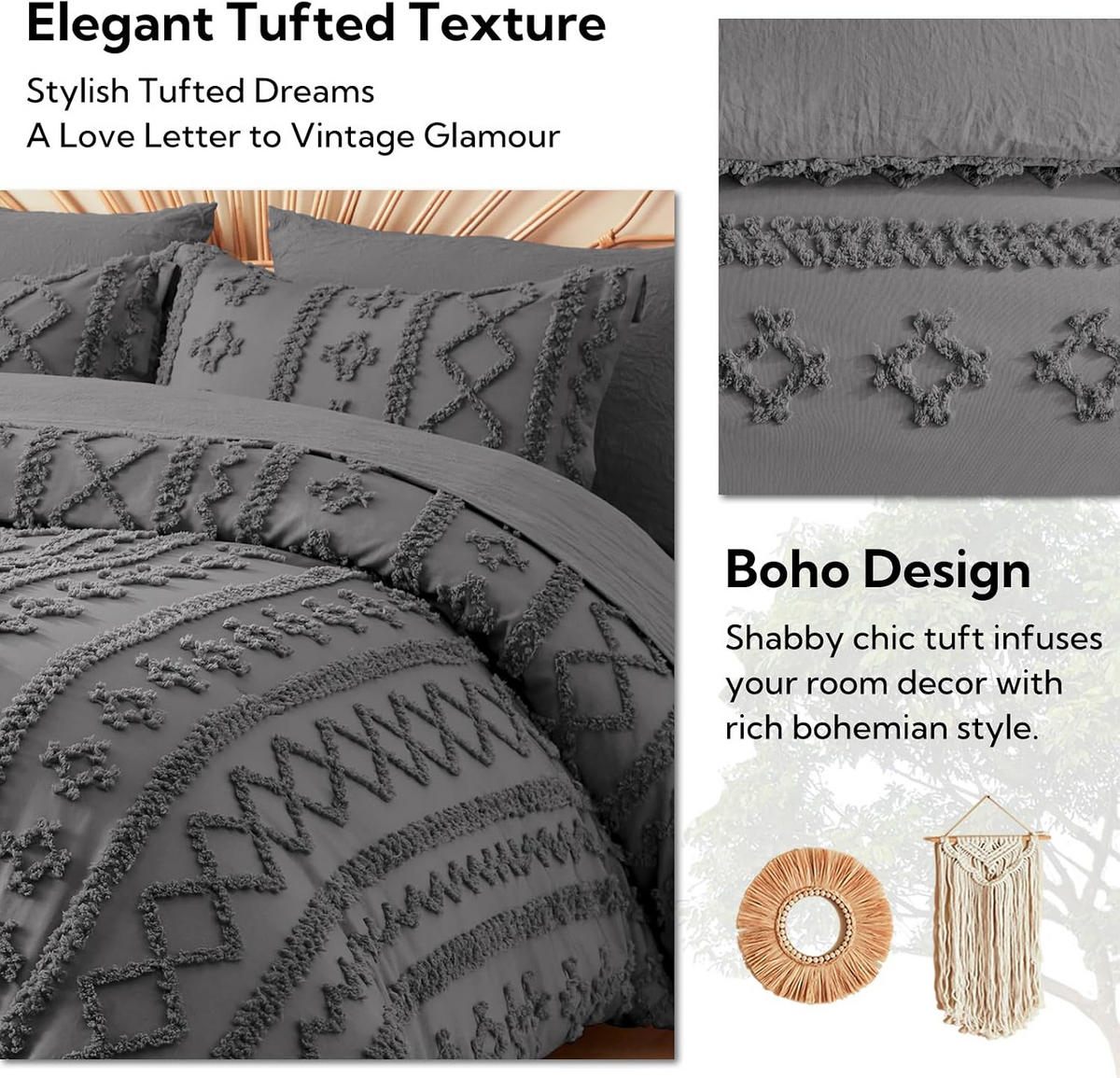 BETTBEZUG (200 x 230 cm) + zwei Kissenbezüge (51 x 76 cm) – Grau - Grau, Textil (230/200cm)