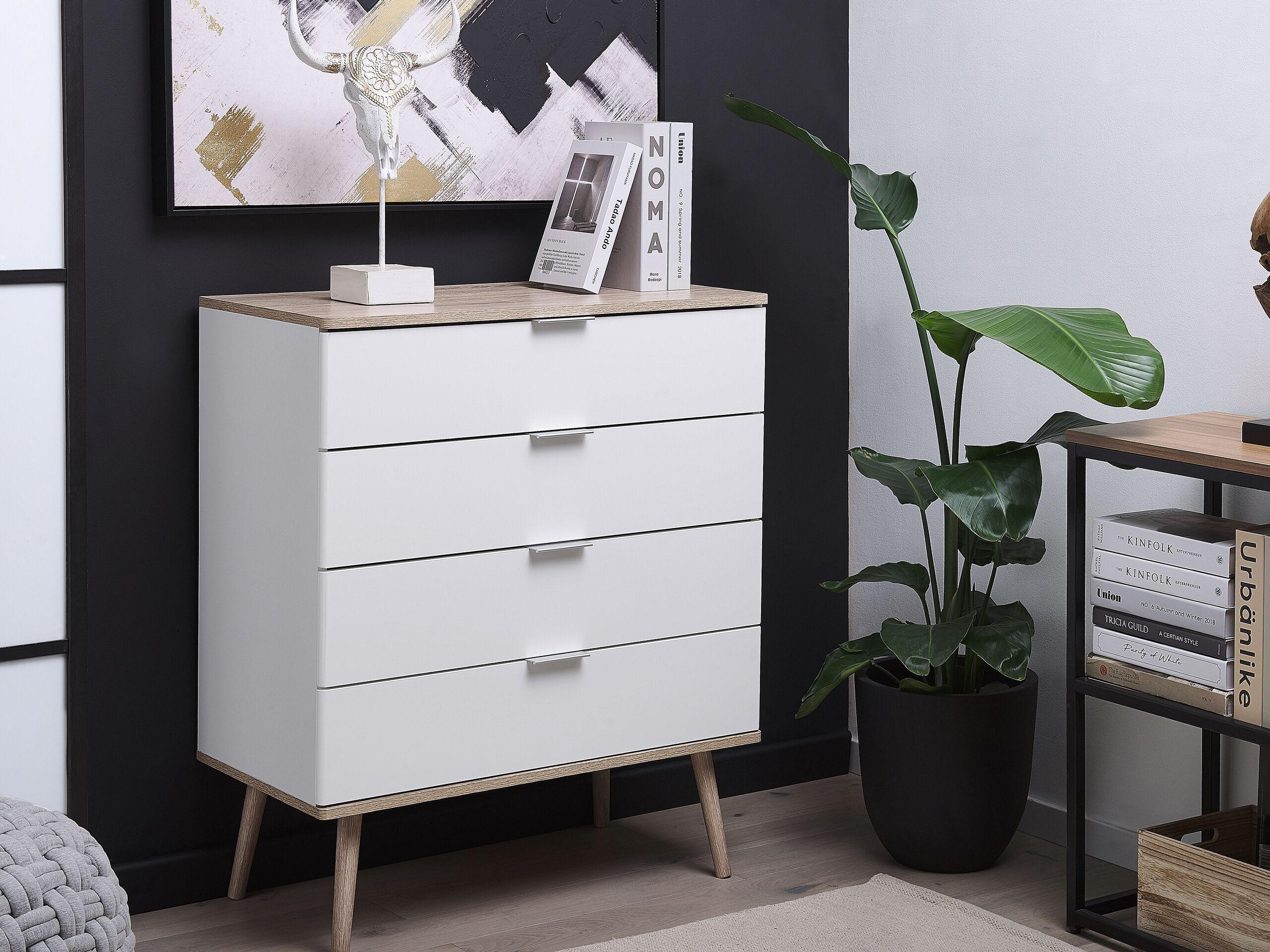 KOMMODE 4 Schubladen weiß/heller Holzfarbton Walpi - Hellbraun/Weiß, Holzwerkstoff (79/93/40cm) - Beliani