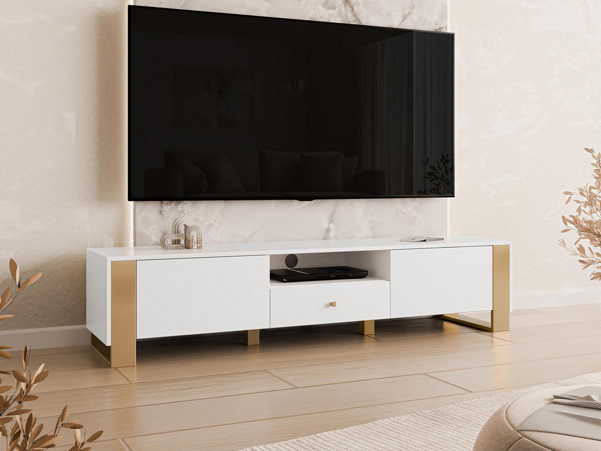 TV-LOWBOARD Loutio 2K1SZ - Goldfarben/Weiß, Holzwerkstoff/Kunststoff (180/40/40cm) - MIRJAN24