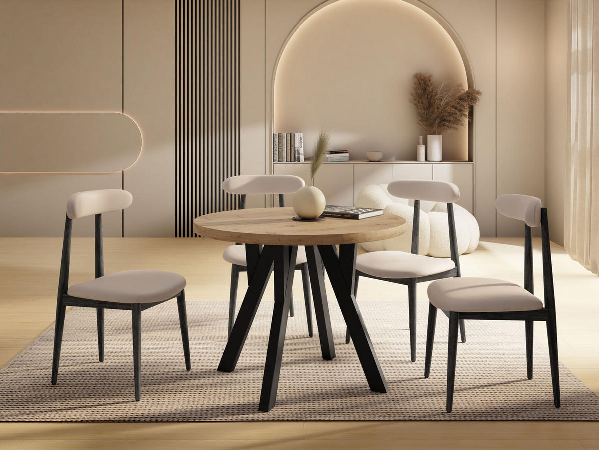 ESSTISCH Vero rund ausziehbar verlängerbar, Eiche Artisan Hellbraun 80-130/80/77 cm - Schwarz/Eiche Artisan, Holz/Holzwerkstoff (80/80/77cm) - WFL GROUP