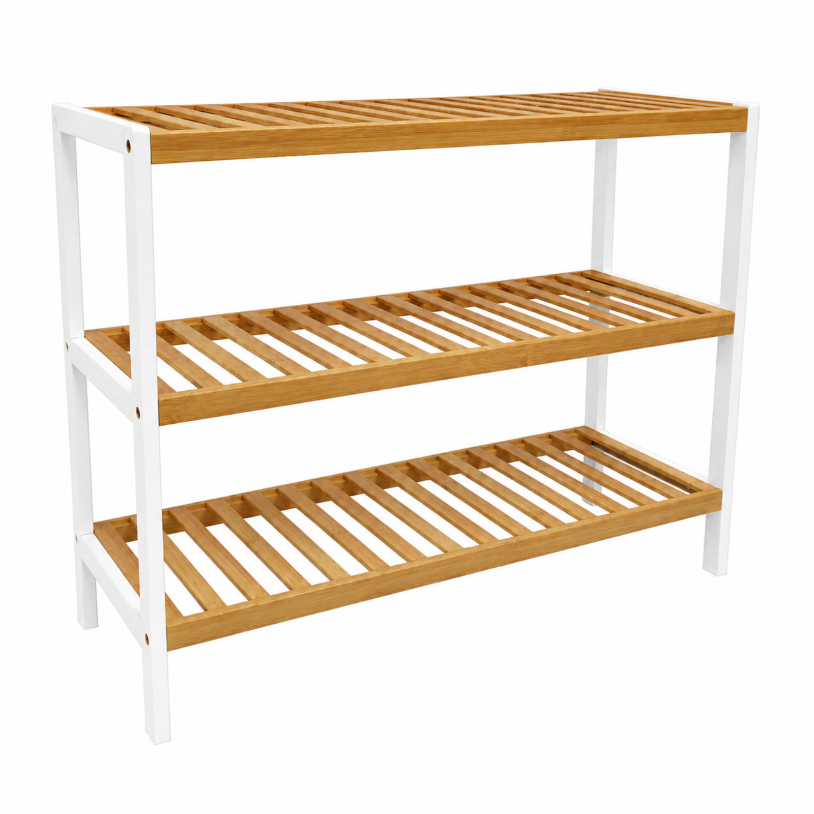SCHUHREGAL Bambus Weiß Naturfarben 55x70x26 cm - Naturfarben/Weiß, Holz (70/55/26cm) - Begryf
