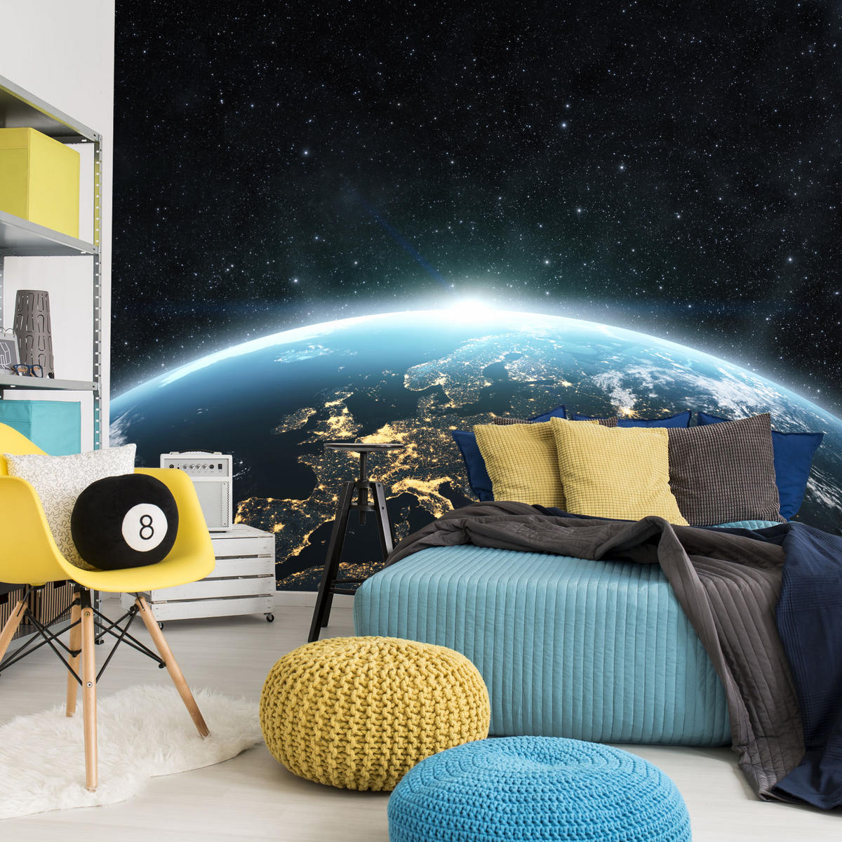 FOTOTAPETE für Wohnzimmer Erde Aus Dem Kosmos Planet 300x210 - Blau/Gelb, Papier (300/210cm) - Muralo