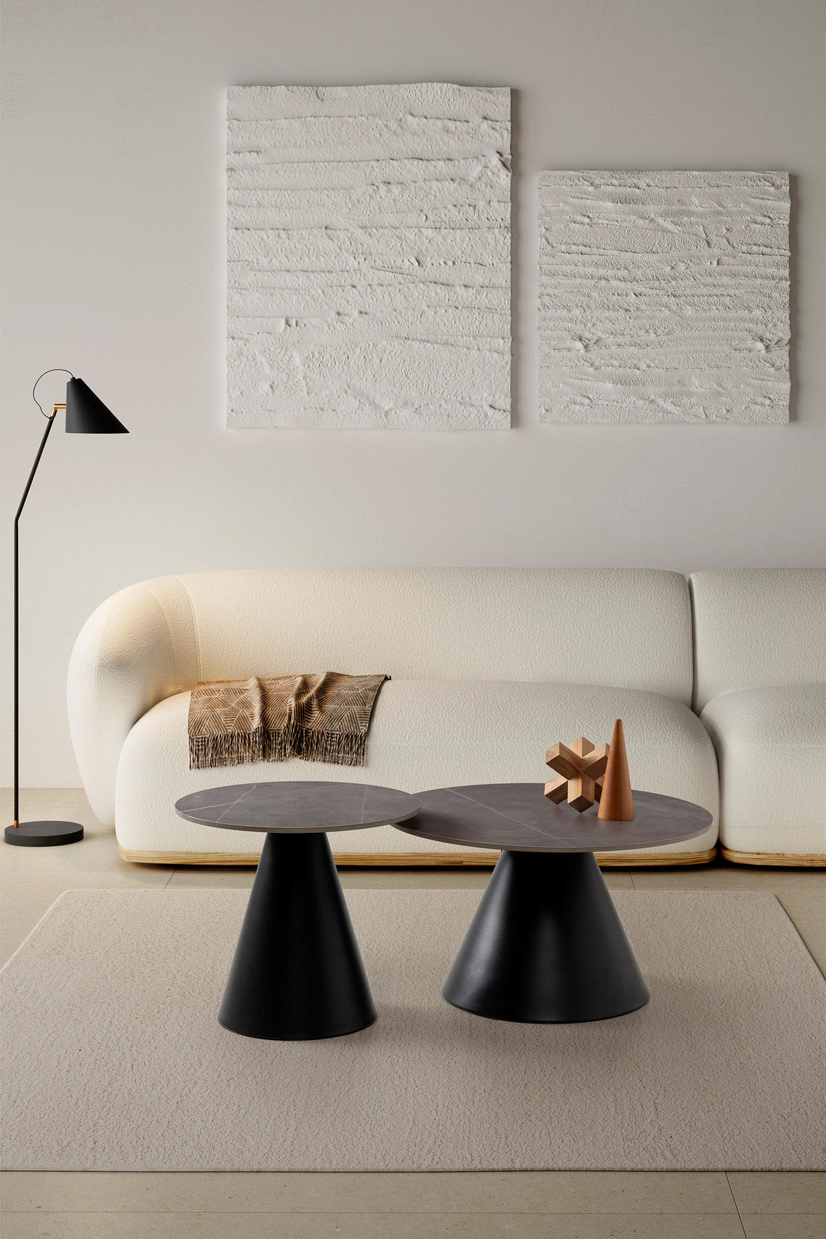 COUCHTISCHEN (Set aus 2) in grau - louna 70/70/40 cm - Schwarz, Stein (70/70/40cm) - Calicosy