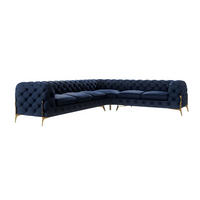 ECKSOFA Chesterfield Lexi Marineblau Samt, langer Schenkel links - Goldfarben/Dunkelblau, Holz/Textil (323/264cm) - S-Style Möbel