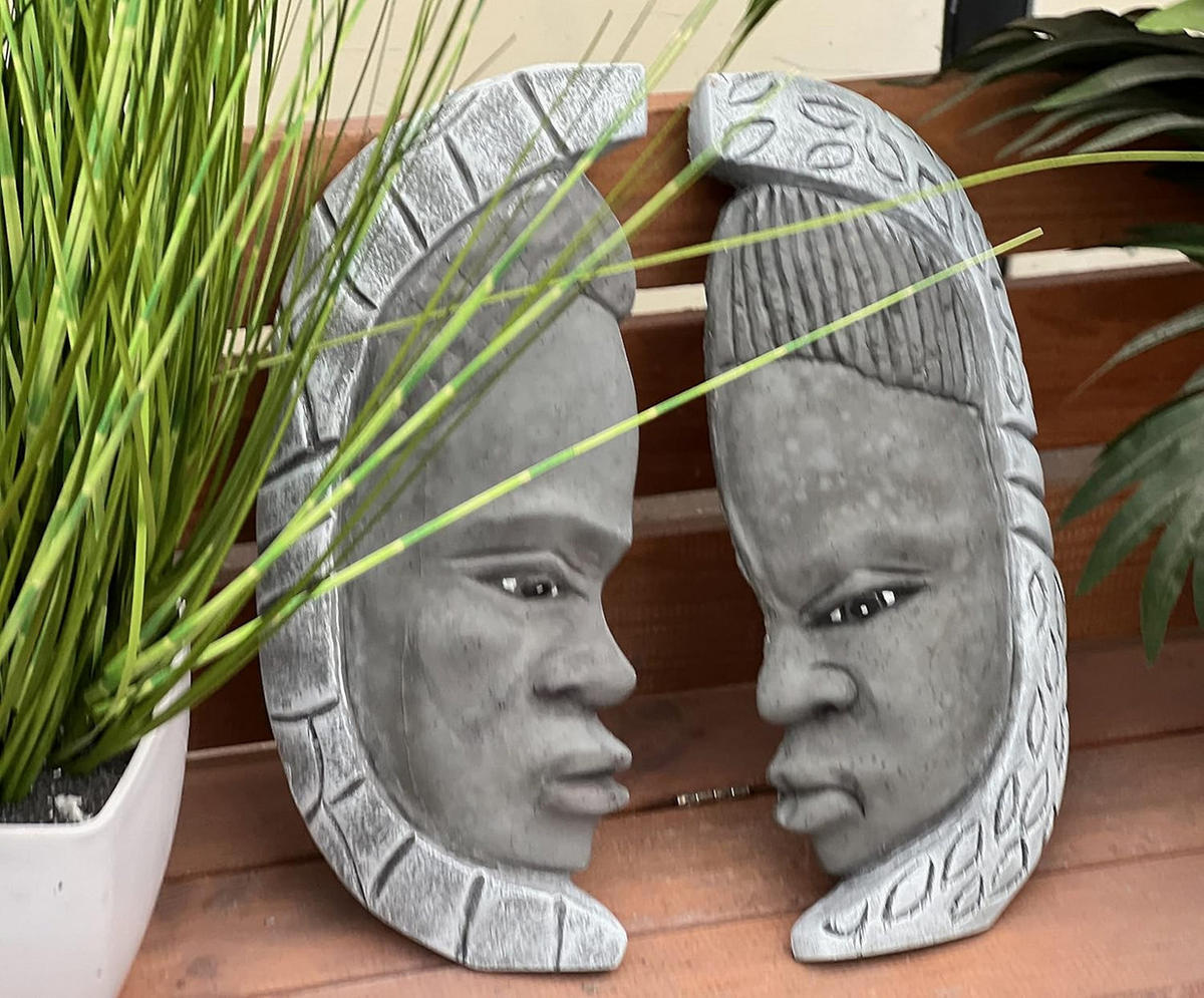 STEINFIGUR Loango Kongo afrikanischer Wandschmuck frostfest Steinguss - Grau, Stein (11/4/27cm) - stoneandstyle