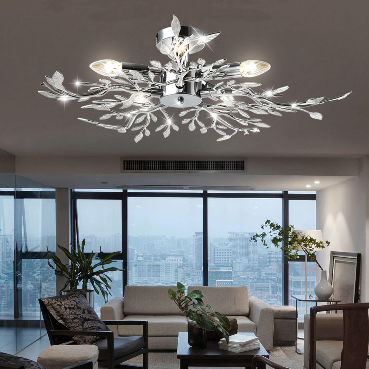 LED DECKENLEUCHTE Chrom Silber Blätter-Design - Silberfarben, Metall (71/71/16cm) - Globo Lighting