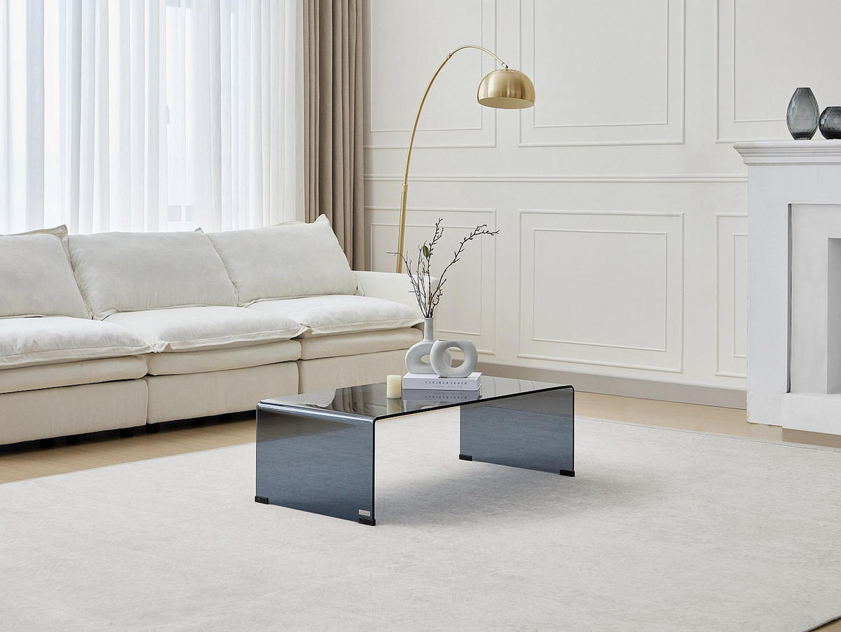 COUCHTISCH - gebogenes getöntes Sicherheitsglas - Schwarz - ALONZO - Transparent/Schwarz, Glas (110/55/35cm) - Vente-Unique