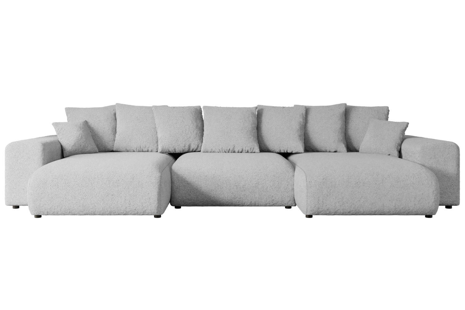 WOHNLANDSCHAFT mit Schlaffunktion und Bettkasten ESKAR-U -352x165x84cm Grau Bouclé - Hellgrau/Schwarz, Holzwerkstoff/Kunststoff (352/84/165cm) - ALTDECOR