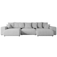 WOHNLANDSCHAFT mit Schlaffunktion und Bettkasten ESKAR-U -352x165x84cm Grau Bouclé - Hellgrau/Schwarz, Holzwerkstoff/Kunststoff (352/84/165cm) - ALTDECOR