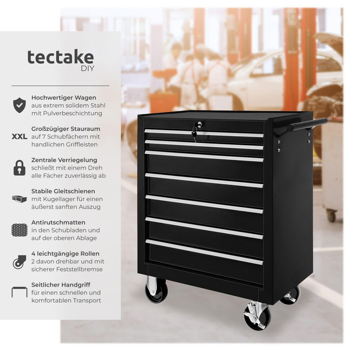 WERKZEUGWAGEN ,Rollen Ø 100 mm,schwarz - Schwarz, Metall (33/79/69cm) - tectake