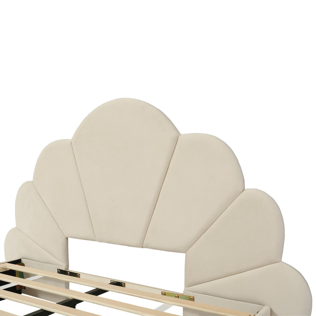 POLSTERBETT 140/200 cm DE-02251, in Beige, mit Blüten-Kopfteil - Beige, Holzwerkstoff (140/200cm) - ComfortXL